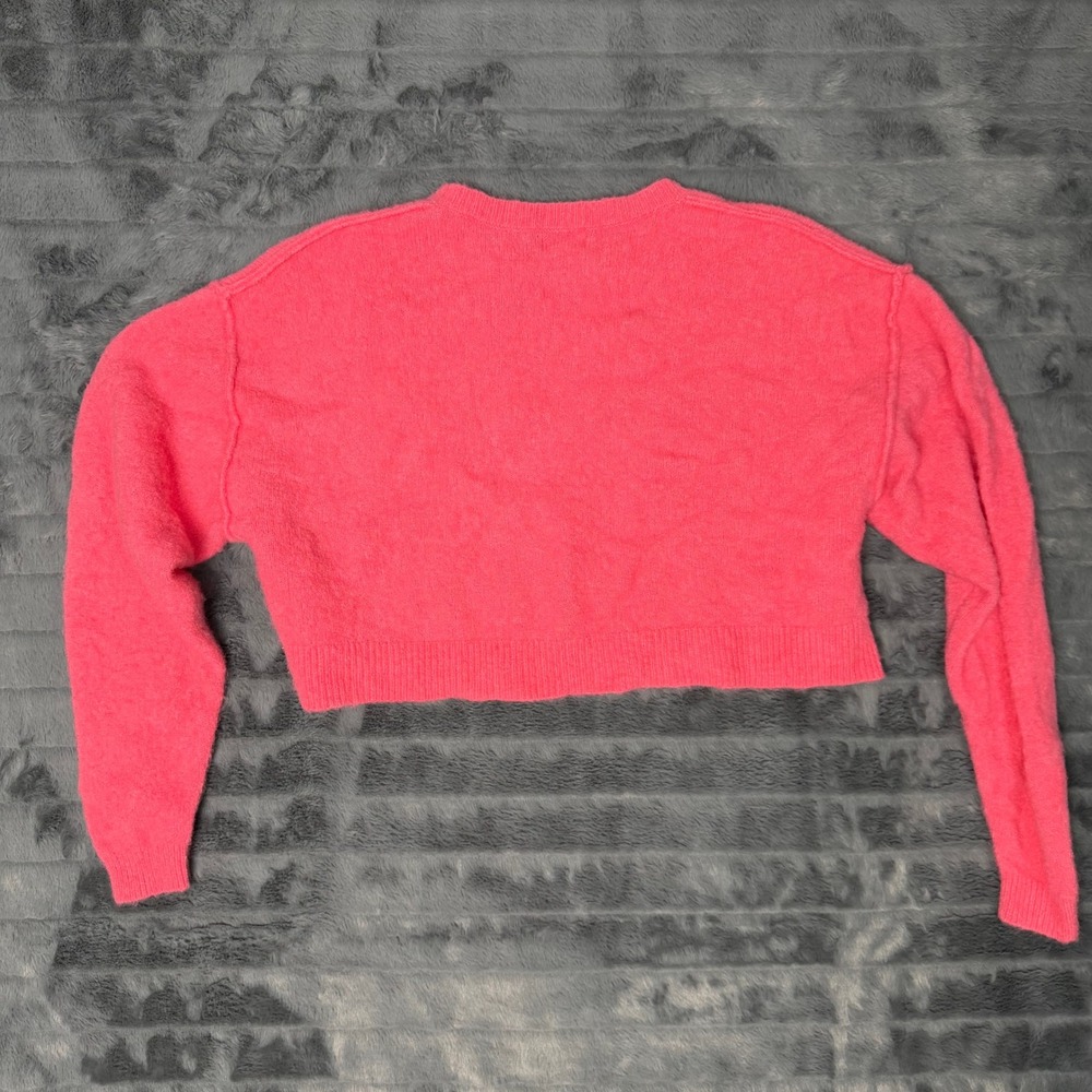 Pilcro Sweater Womens XS Pink Wool Yak Blend Cropped Boxy Crew Neck Neon 4746 - Picture 6 of 7